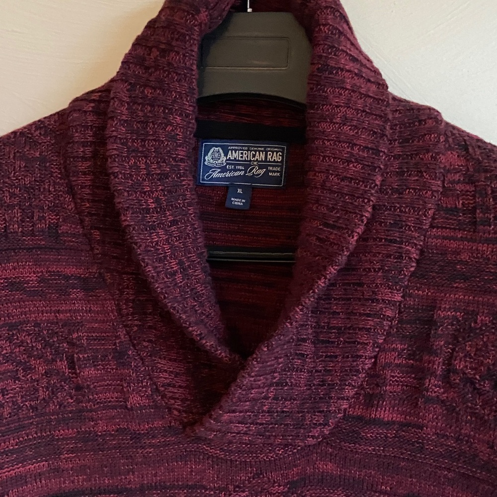 American Rag men's jacquard shawl-collar pullover in dark scarlet red cotton XL